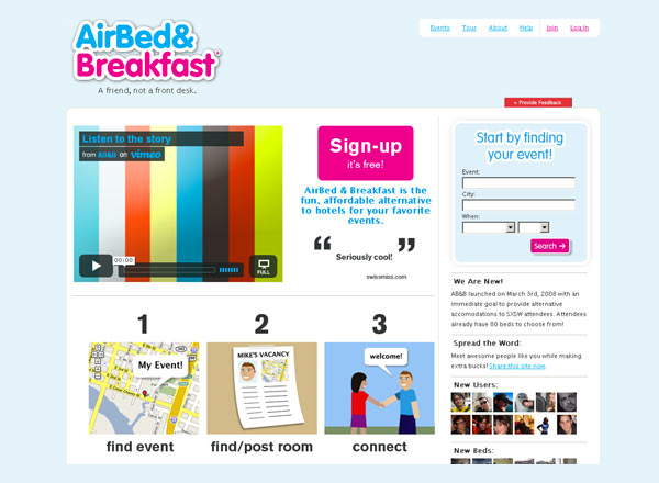 homepage airbnb 2007
