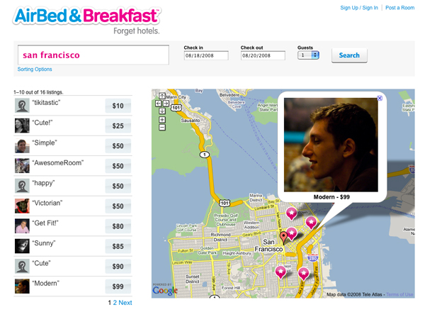 homepage airbnb 2008