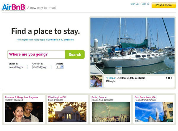 homepage airbnb 2009