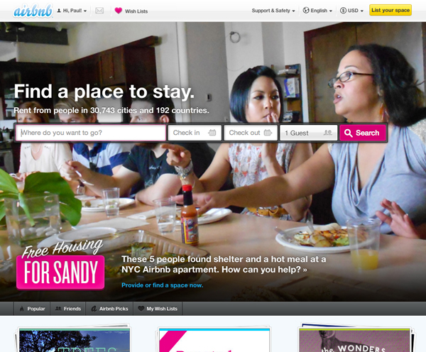 homepage airbnb 2012