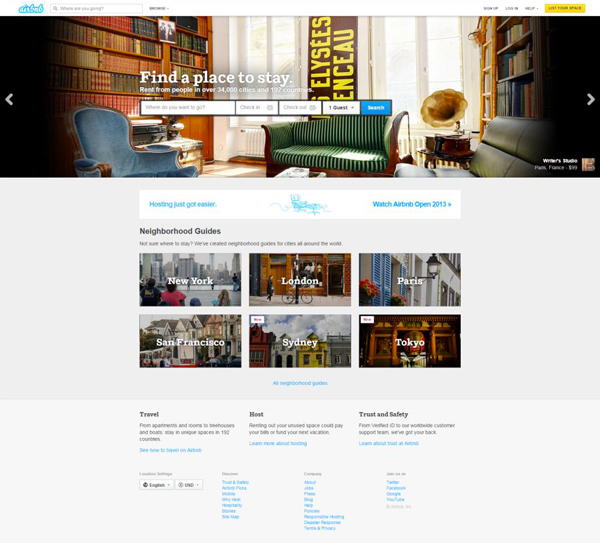 homepage airbnb 2013