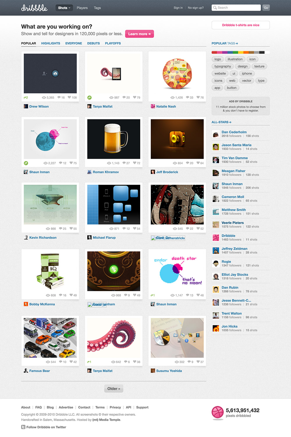 homepage dribbble 2010