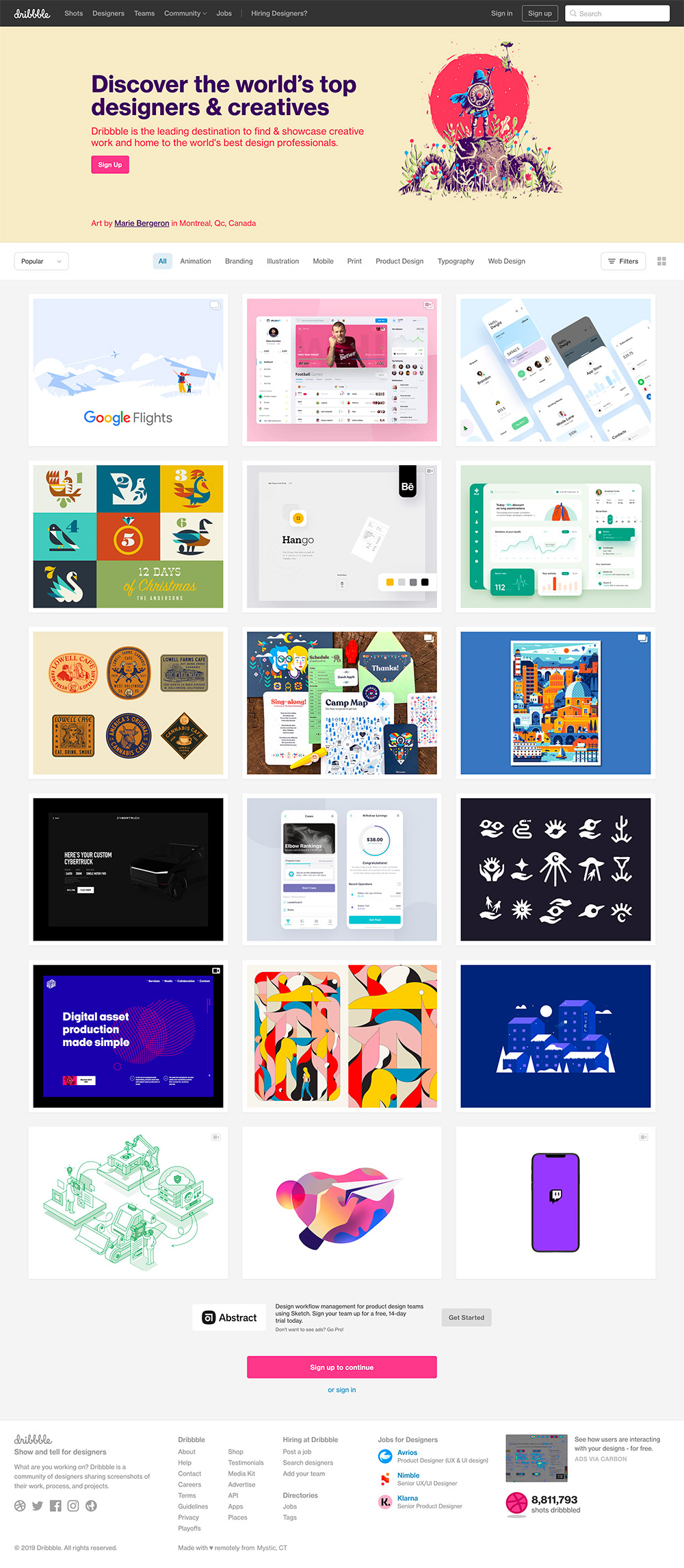 homepage dribbble 2019
