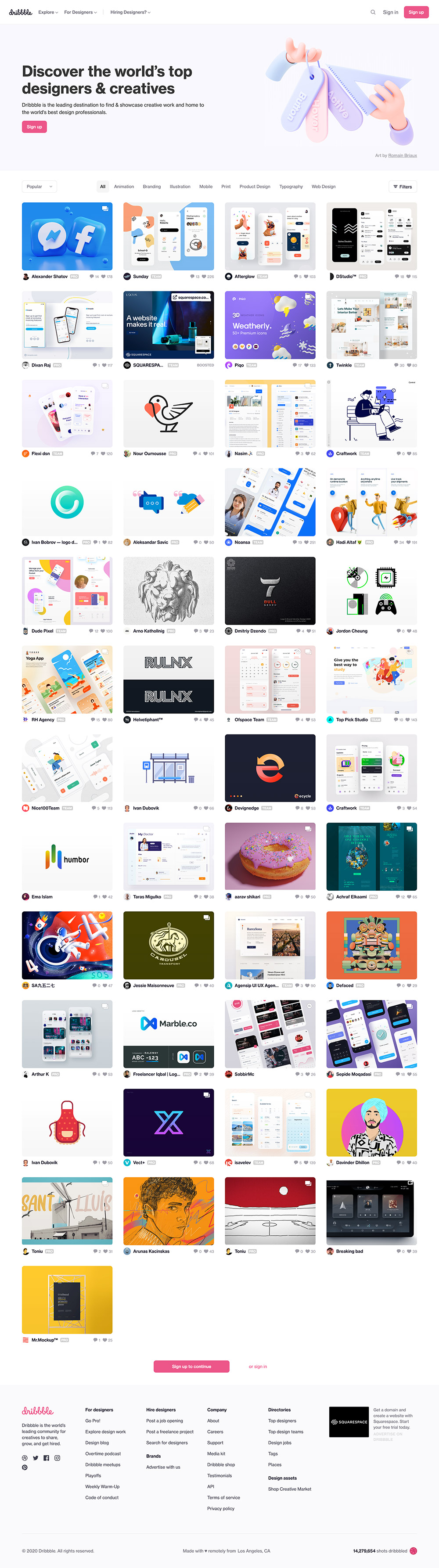homepage dribbble 2020