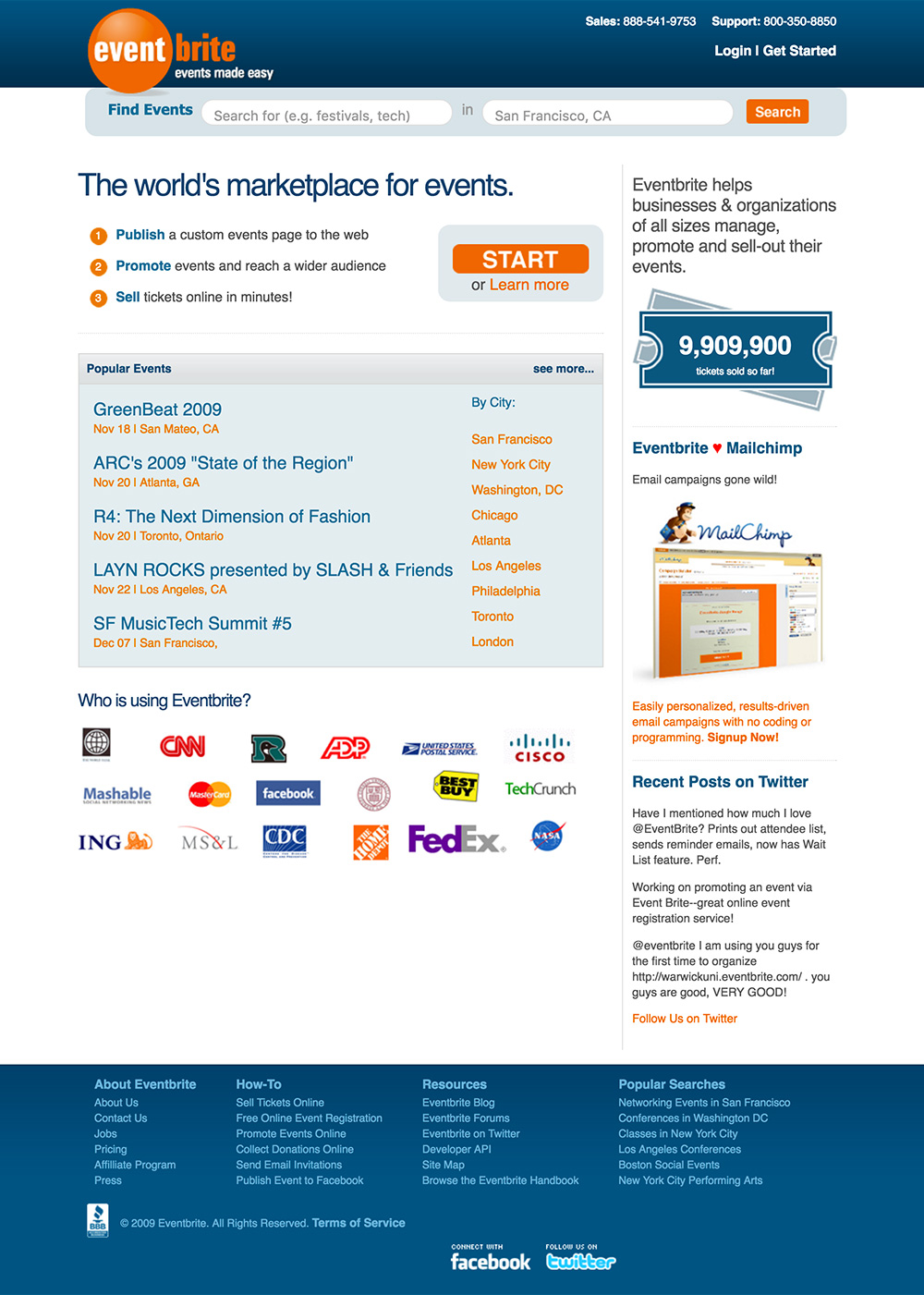 homepage eventbrite 2009