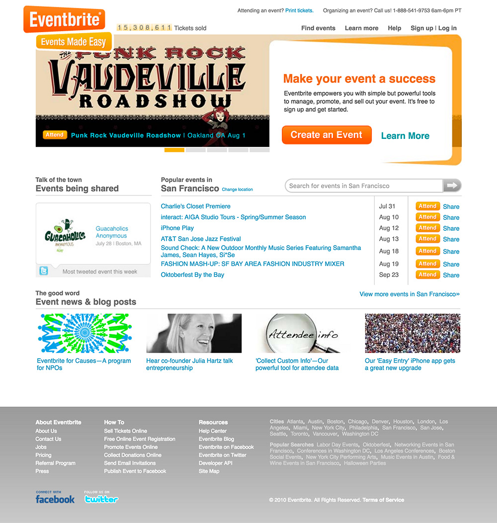 homepage eventbrite 2010