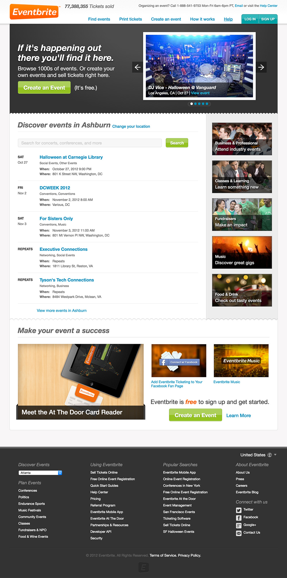 homepage eventbrite 2012
