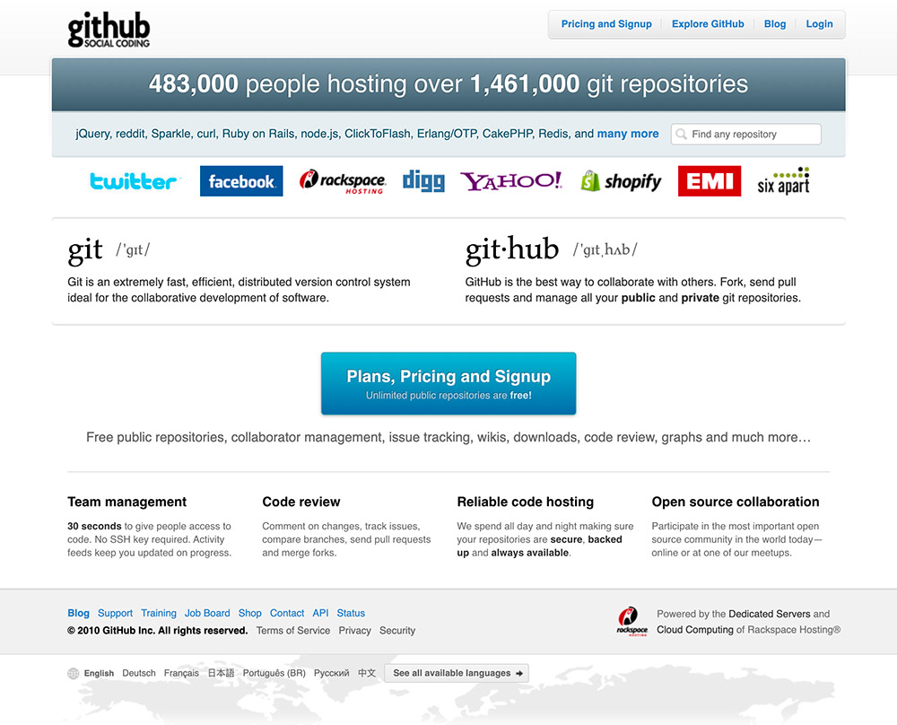 homepage github 2010