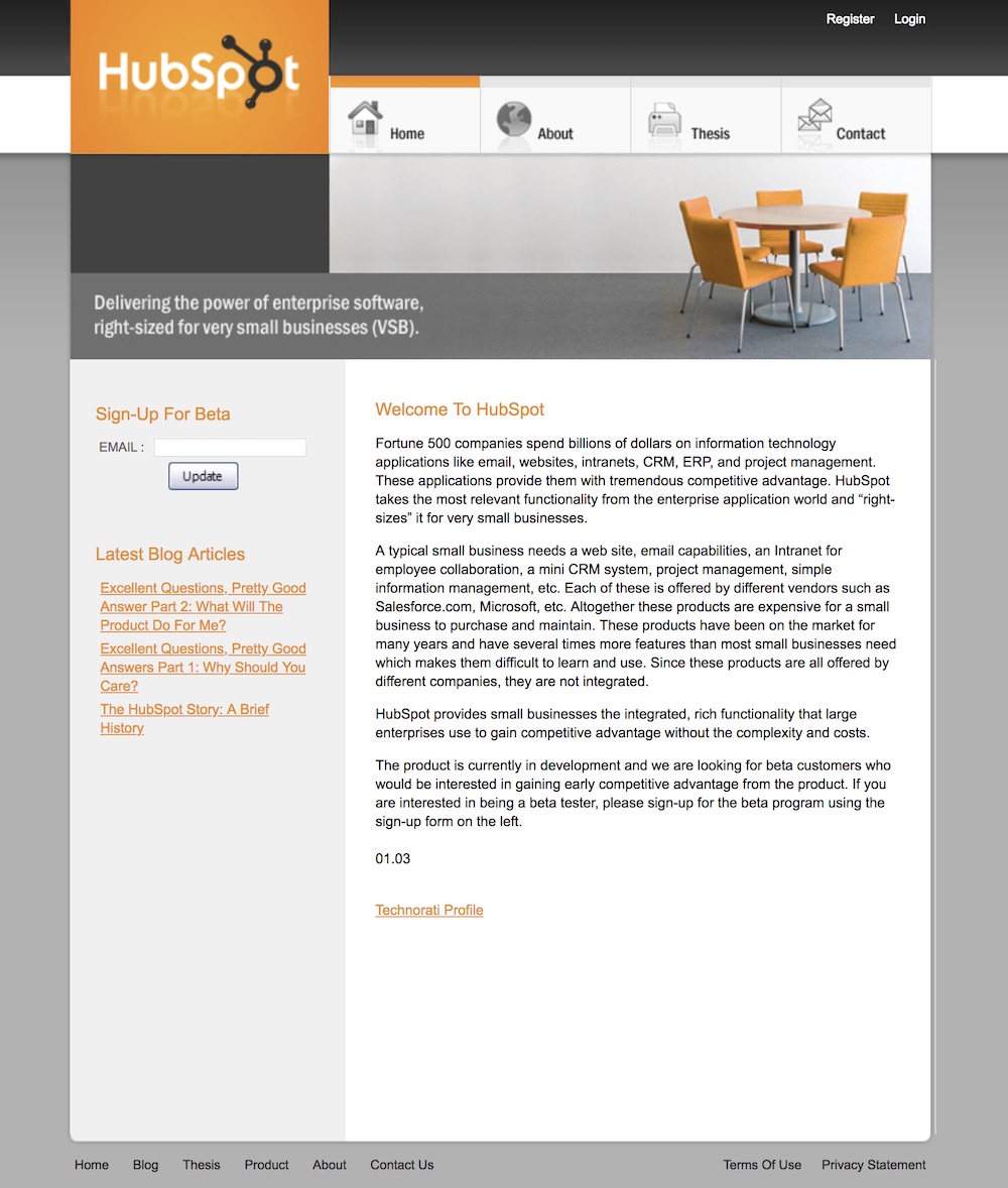 homepage hubspot 2006