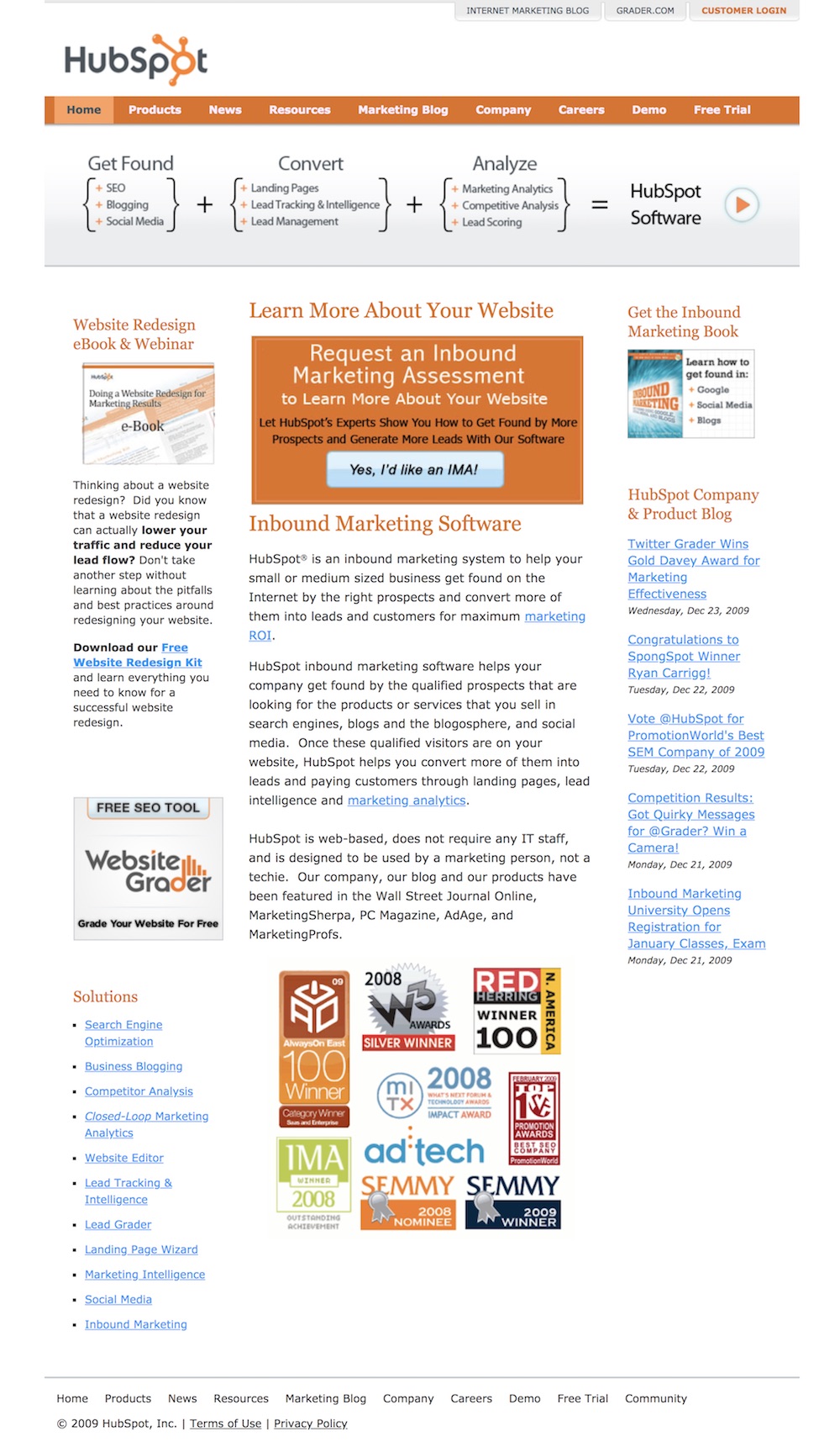 homepage hubspot 2009