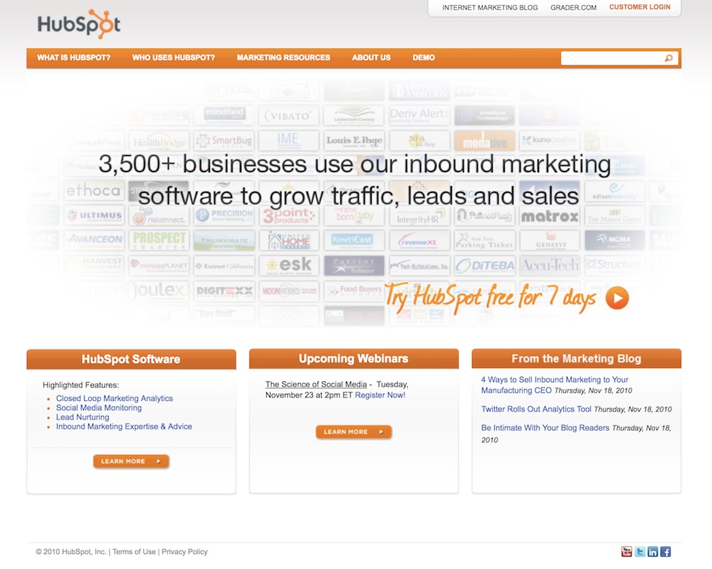 homepage hubspot 2010