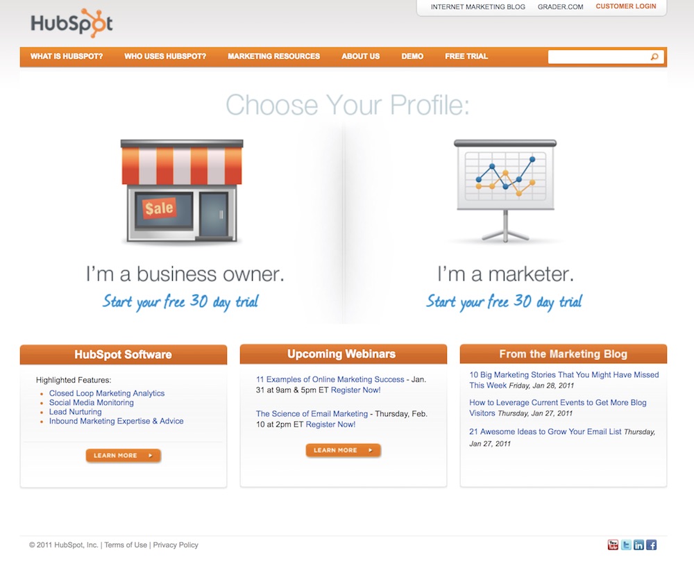 homepage hubspot 2011
