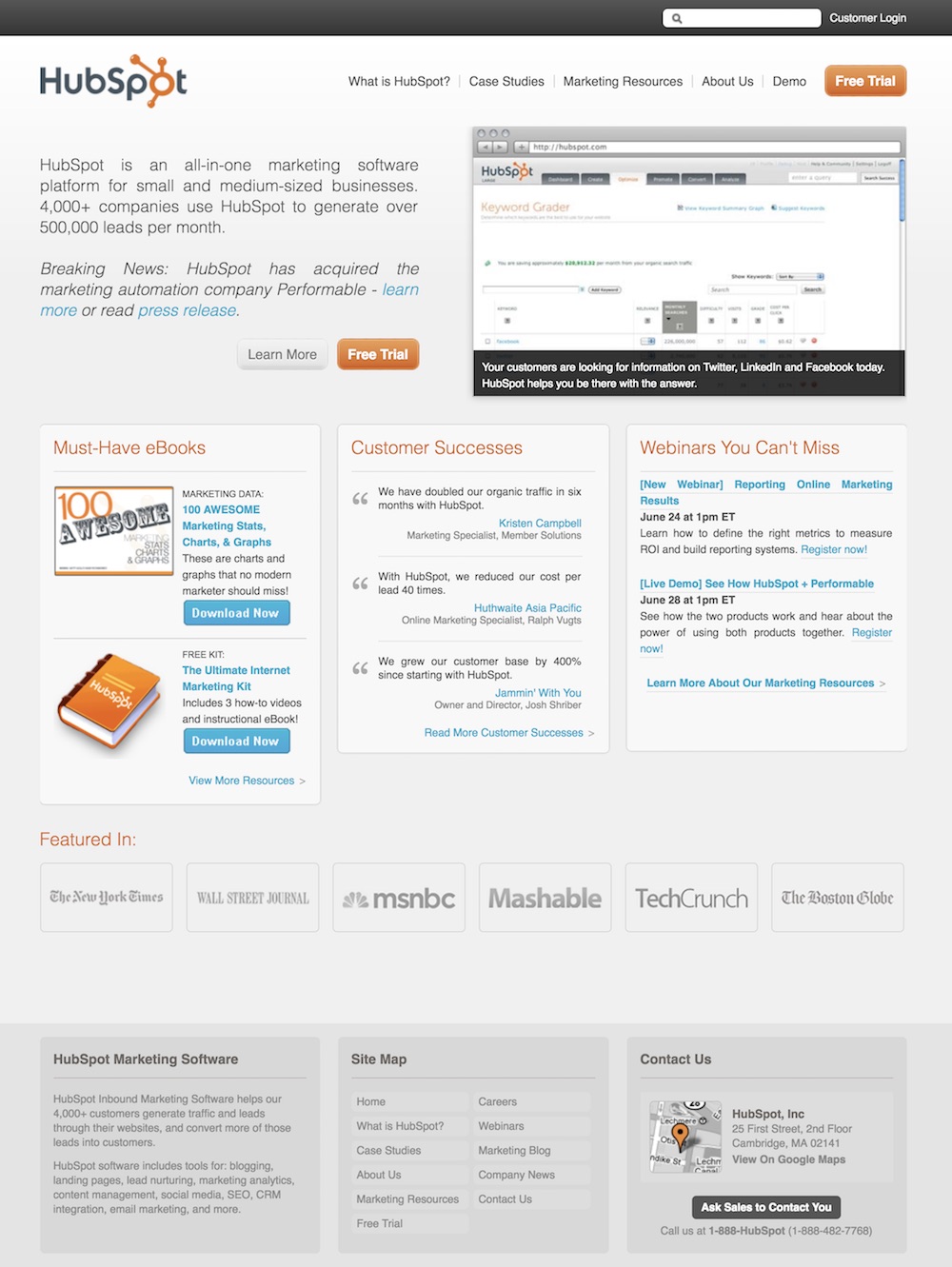 homepage hubspot 2011