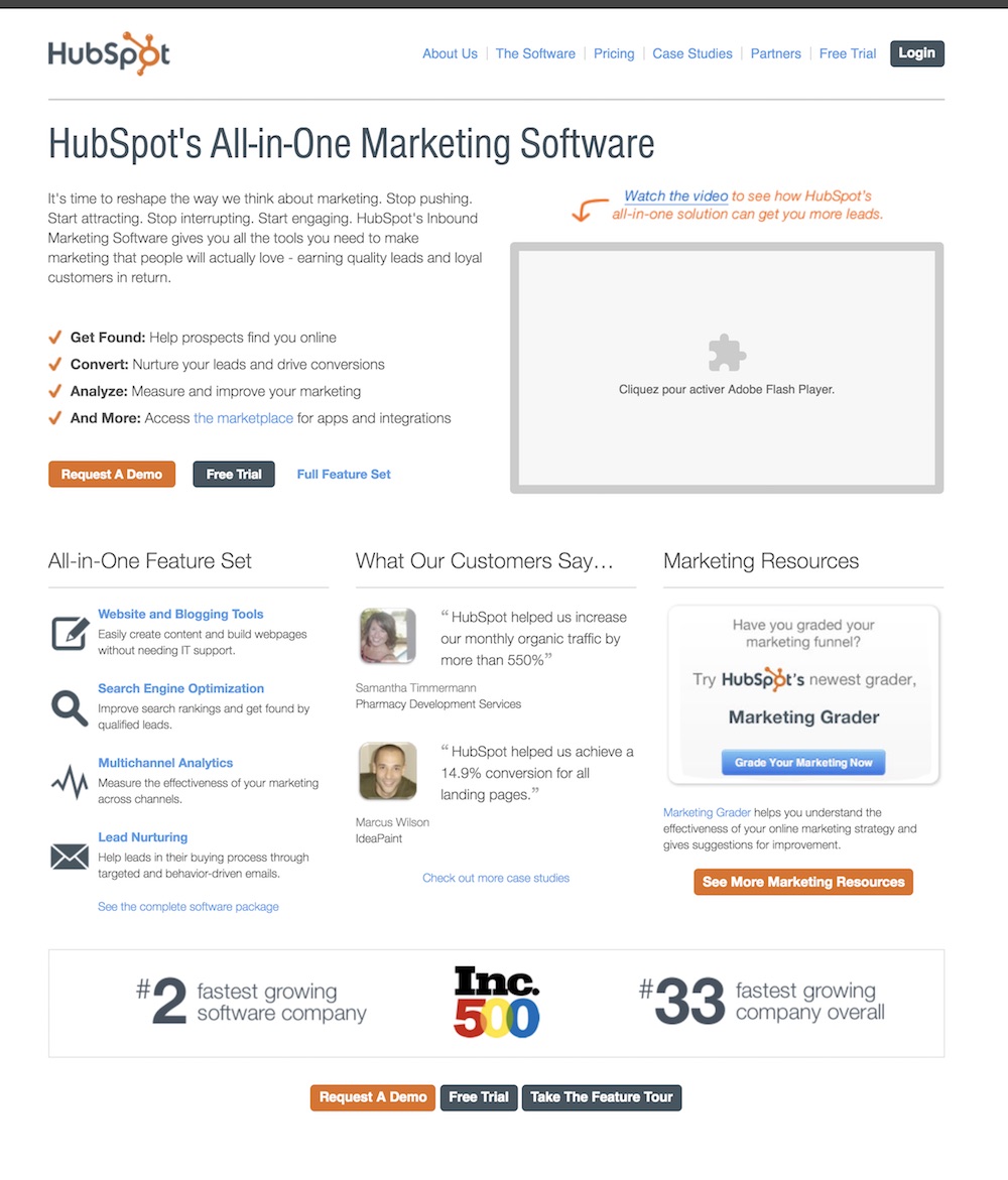 homepage hubspot 2013