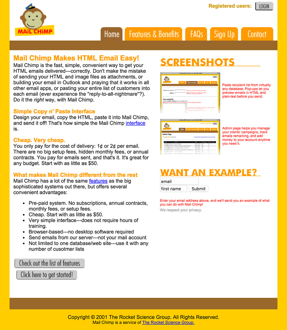 homepage mailchimp 2001