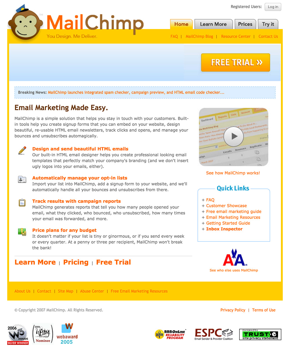 homepage mailchimp 2007