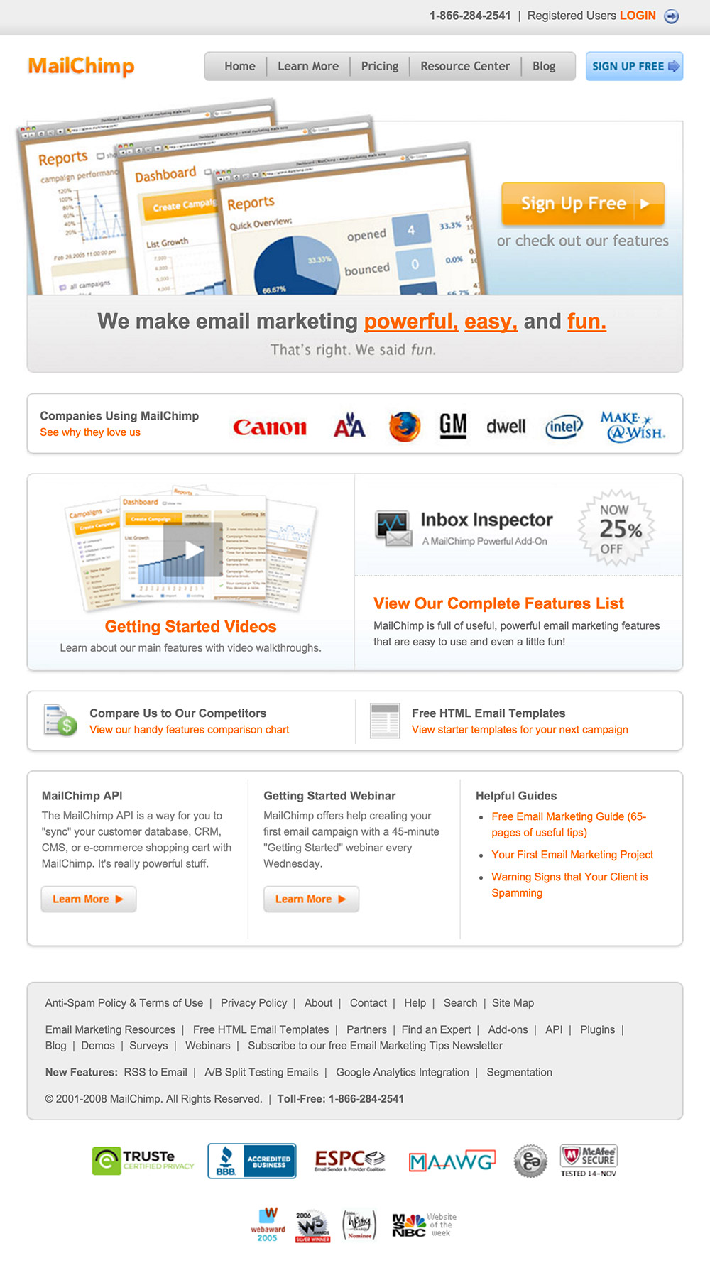 homepage mailchimp 2008