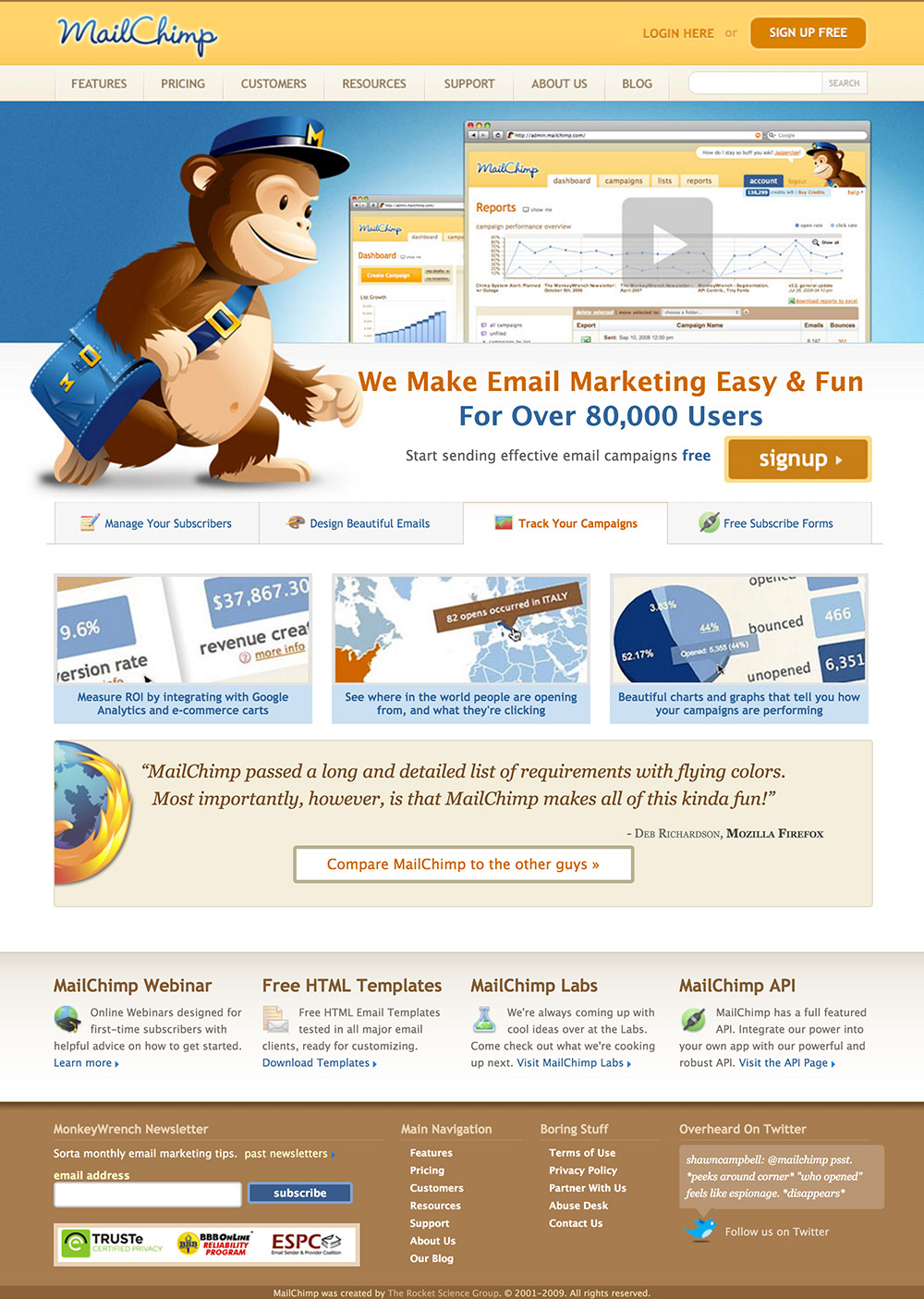 homepage v1 mailchimp 2009