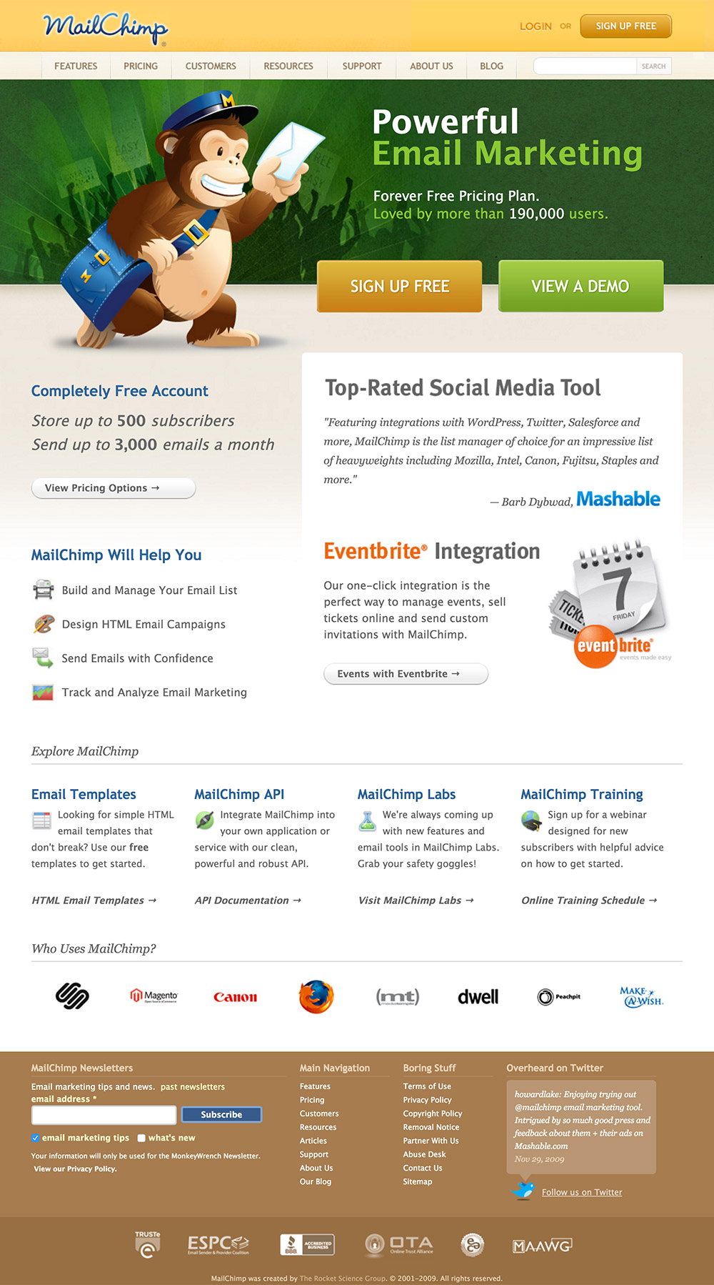 homepage v2 mailchimp 2009