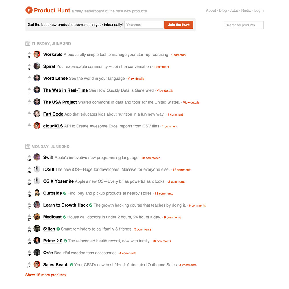 homepage producthunt 2014