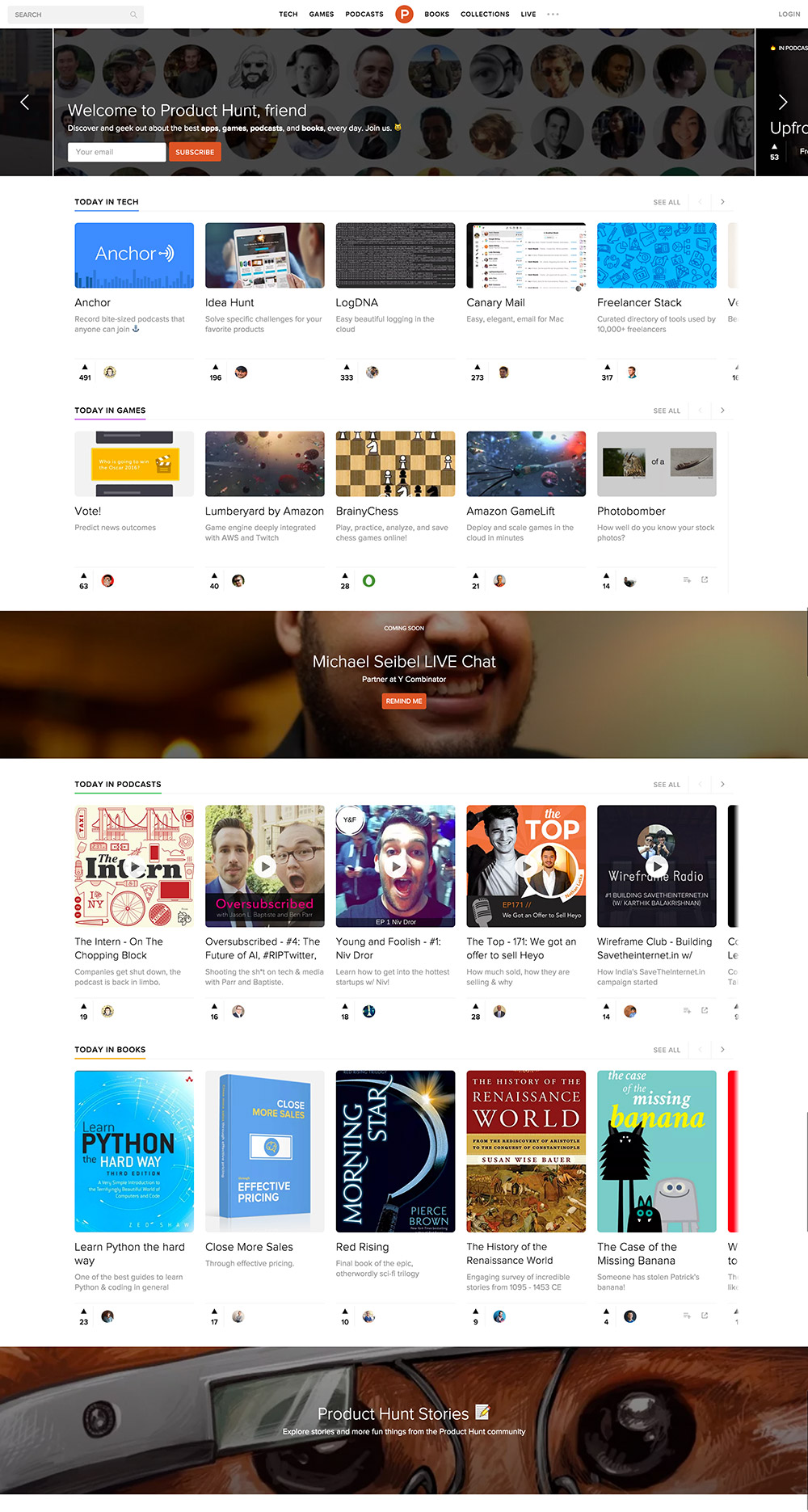 homepage producthunt 2016