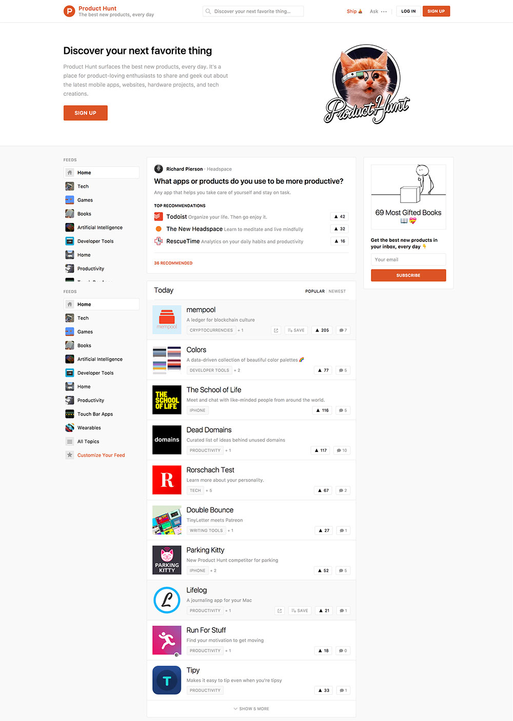 homepage producthunt 2017