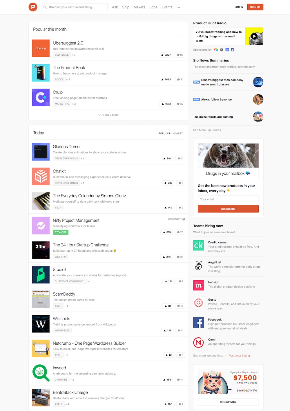 homepage producthunt 2018