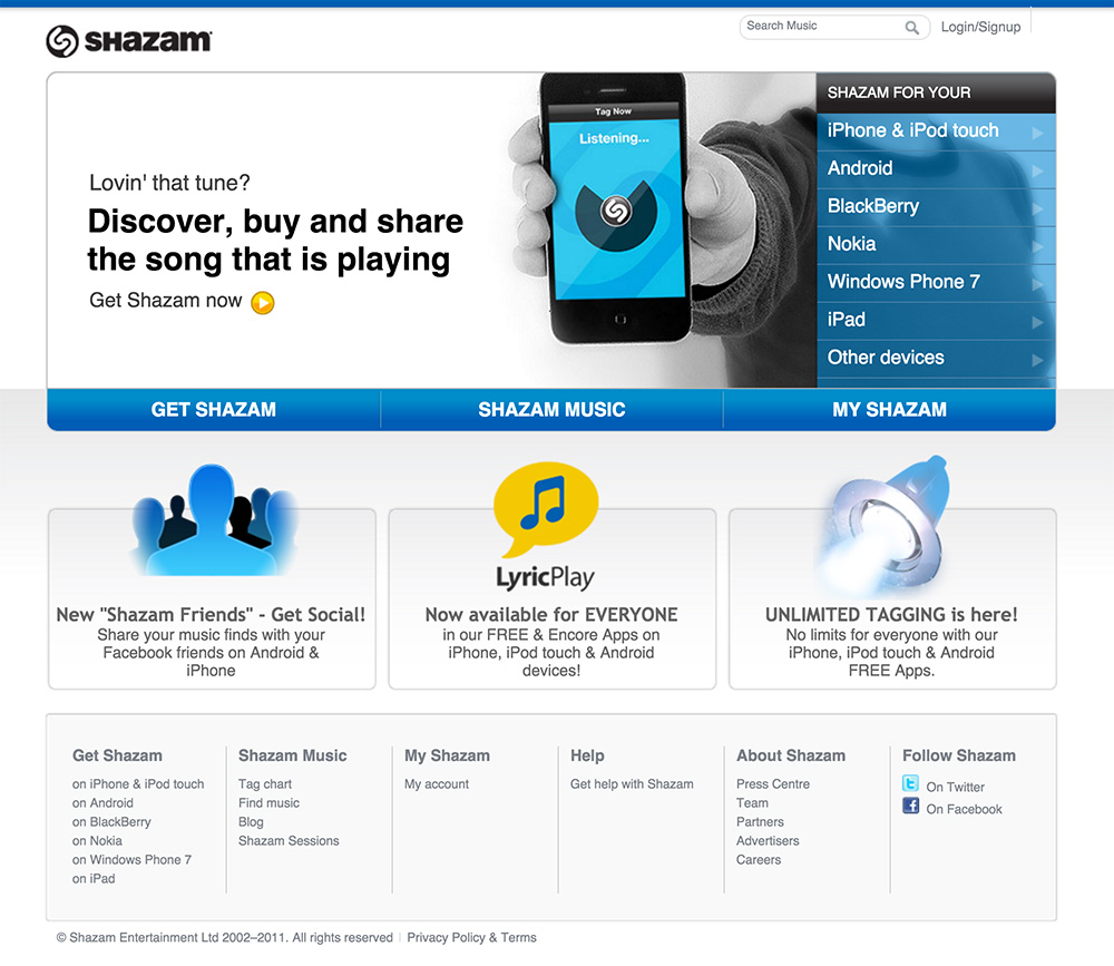 homepage shazam 2011