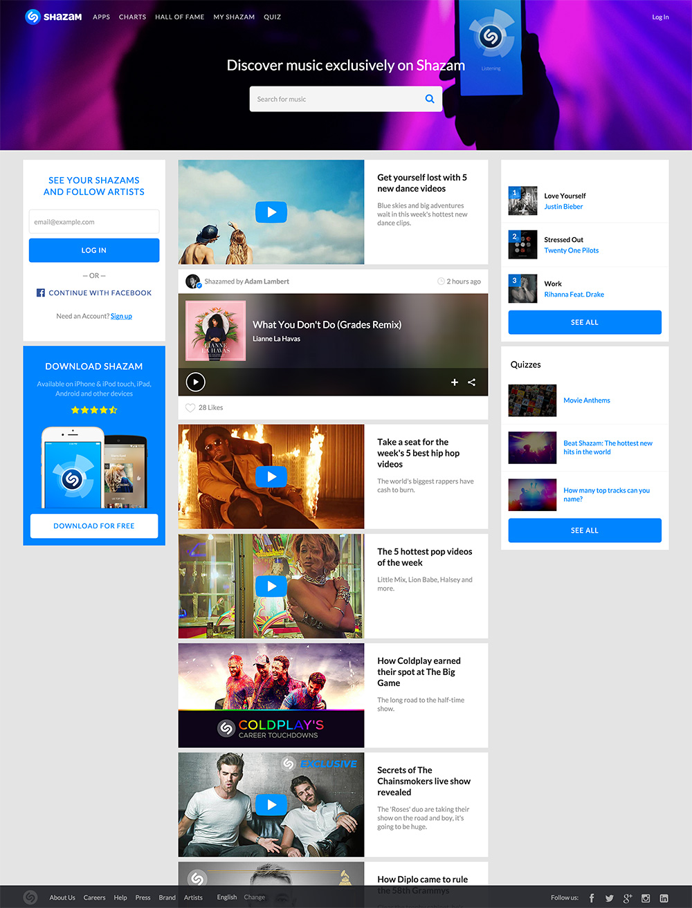 homepage shazam 2016