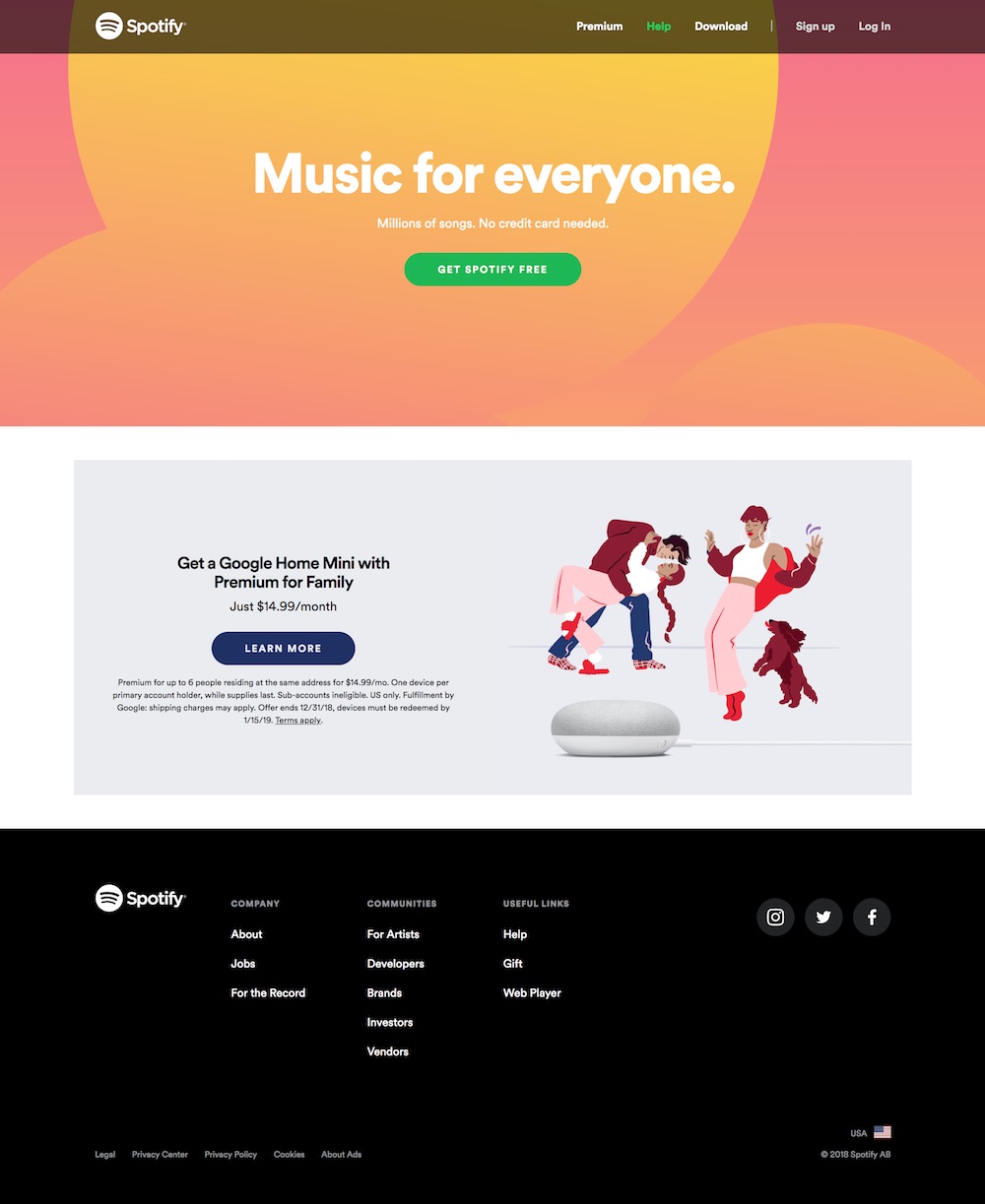 homepage spotify 2018